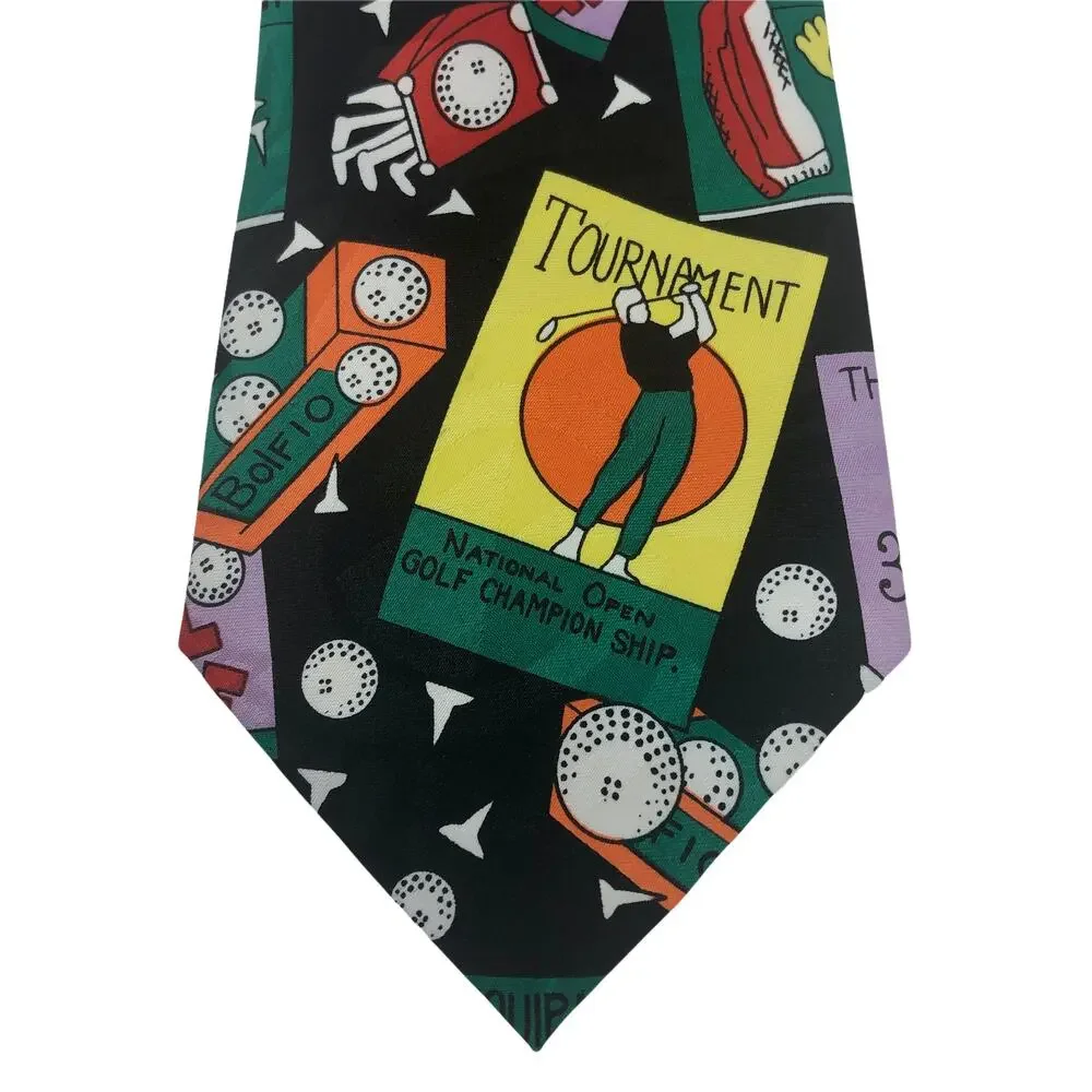 Black Cartoonish Golf Tie